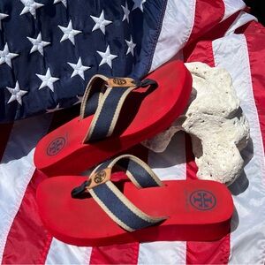 Tory Burch Red and Navy Sandals